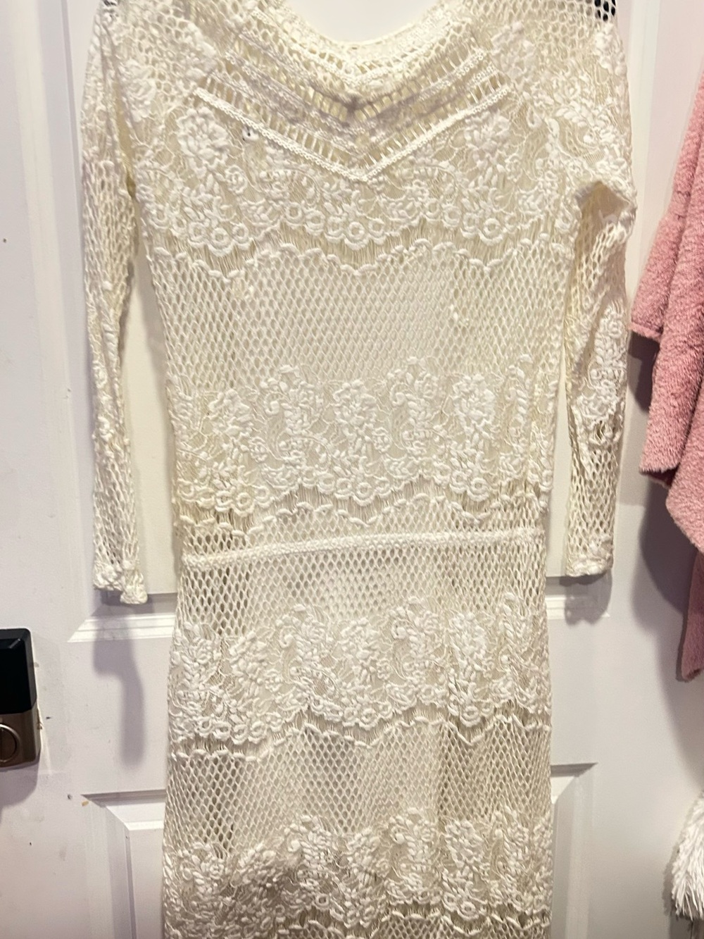 Free People Ivory Crochet Lace Long-Sleeve Dress